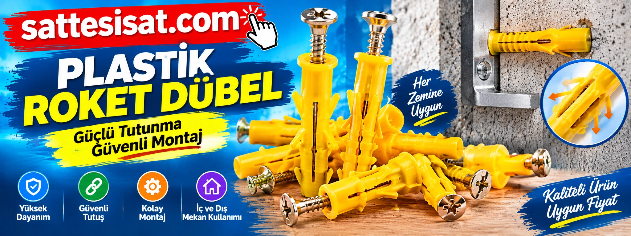 roket dübel, sarı dübel, plastik dübel, 8 lik dübel, 10 luk dübel