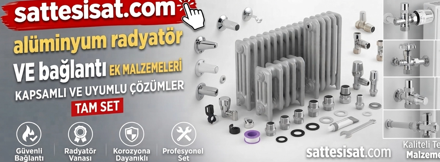 döküm radyatör, alüminyum radyatör ek malzemesi, nipel, radyatör vanası, radyatör contası